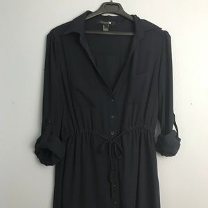 Large Forever 21 Deep Navy Blue Button Up Dress